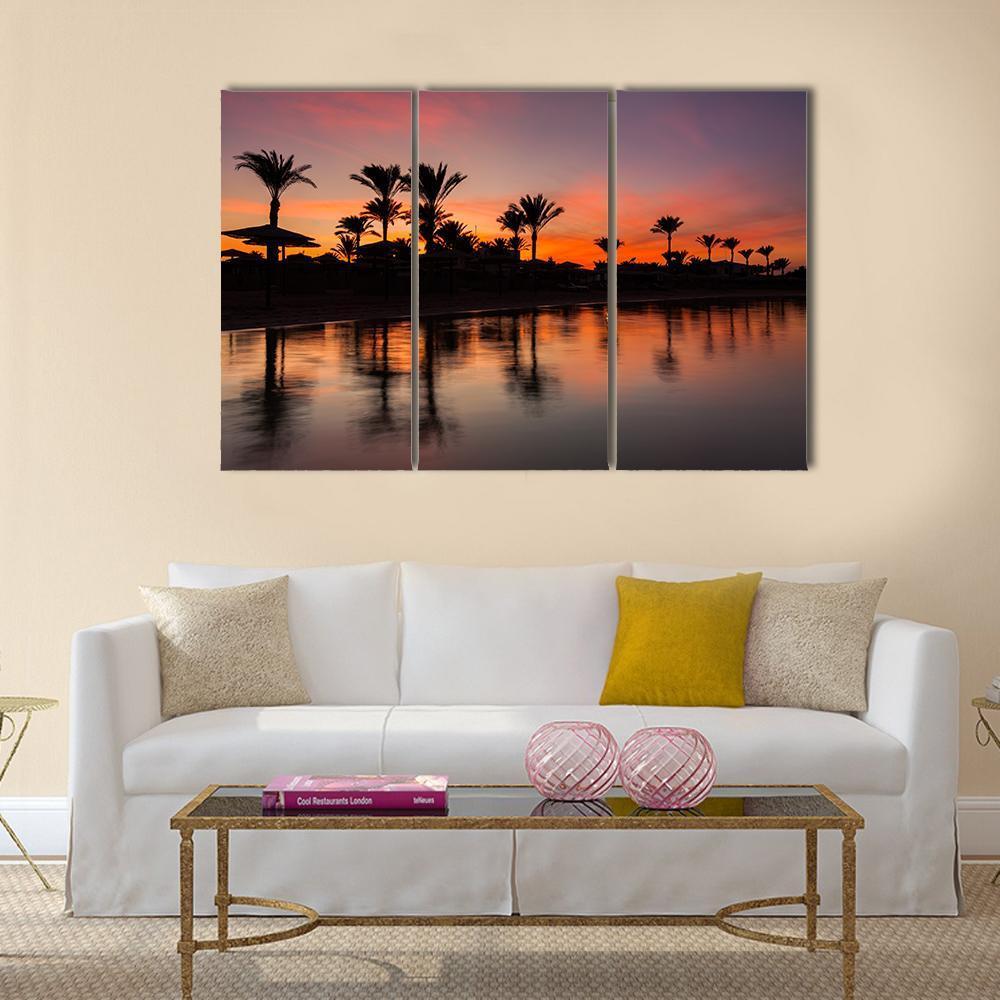 Romantic Sunset Over Sandy Beach Canvas Wall Art-3 Horizontal-Gallery Wrap-37" x 24"-Tiaracle