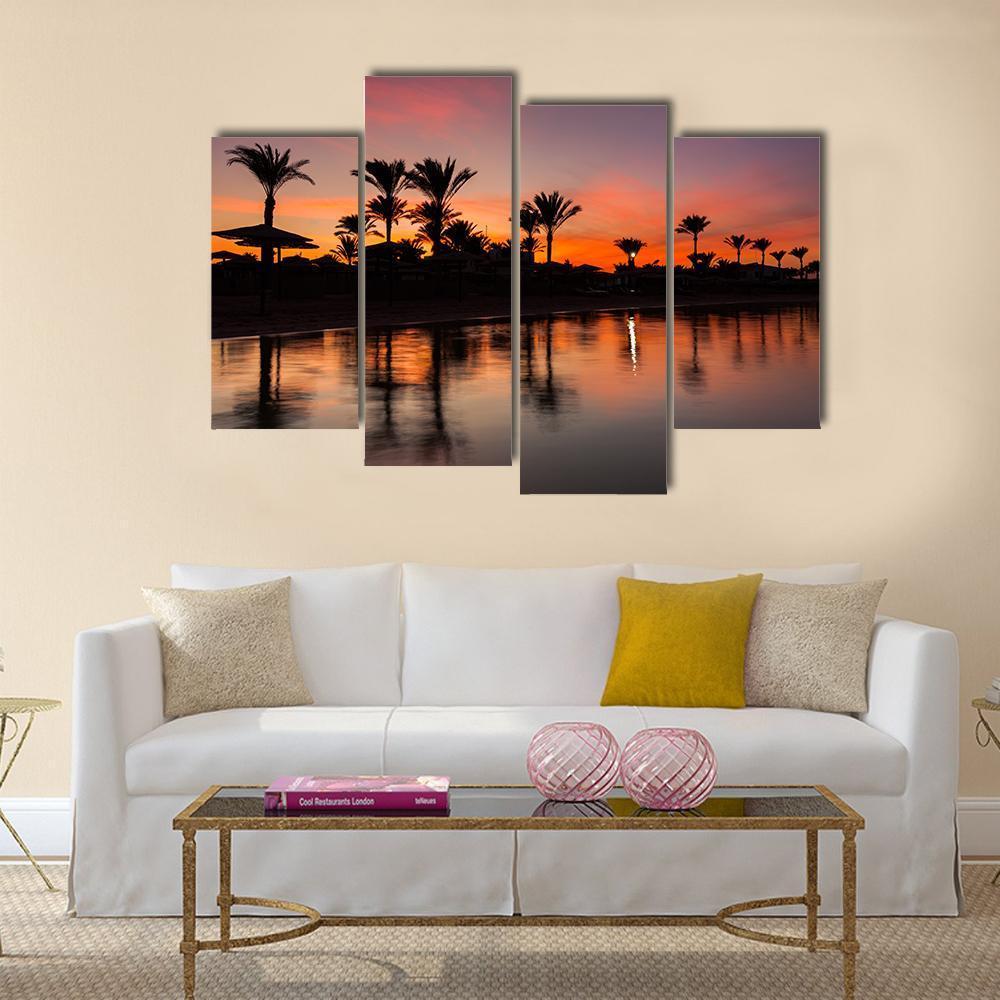 Romantic Sunset Over Sandy Beach Canvas Wall Art-4 Pop-Gallery Wrap-50" x 32"-Tiaracle