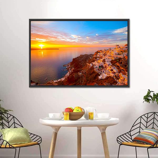 Romantic Sunsets In Santorini Canvas Wall Art-3 Horizontal-Gallery Wrap-25" x 16"-Tiaracle