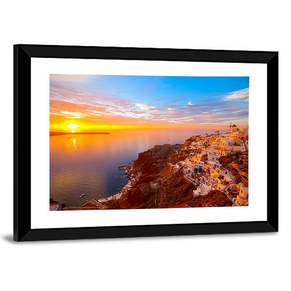 Romantic Sunsets In Santorini Canvas Wall Art-3 Horizontal-Gallery Wrap-25" x 16"-Tiaracle
