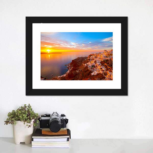 Romantic Sunsets In Santorini Canvas Wall Art-1 Piece-Framed Print-20" x 16"-Tiaracle