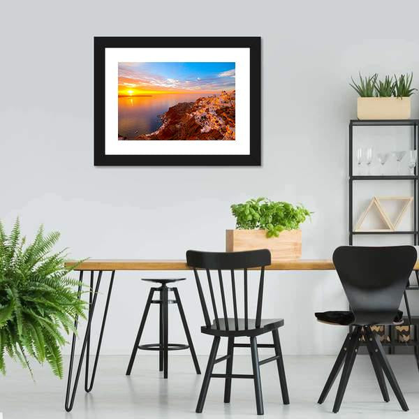 Romantic Sunsets In Santorini Canvas Wall Art-3 Horizontal-Gallery Wrap-25" x 16"-Tiaracle