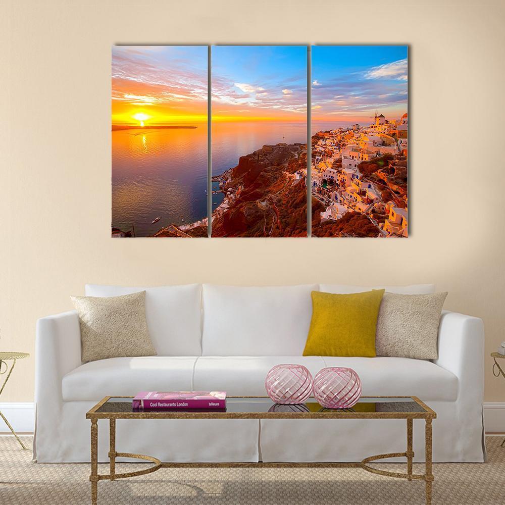 Romantic Sunsets In Santorini Canvas Wall Art-3 Horizontal-Gallery Wrap-37" x 24"-Tiaracle