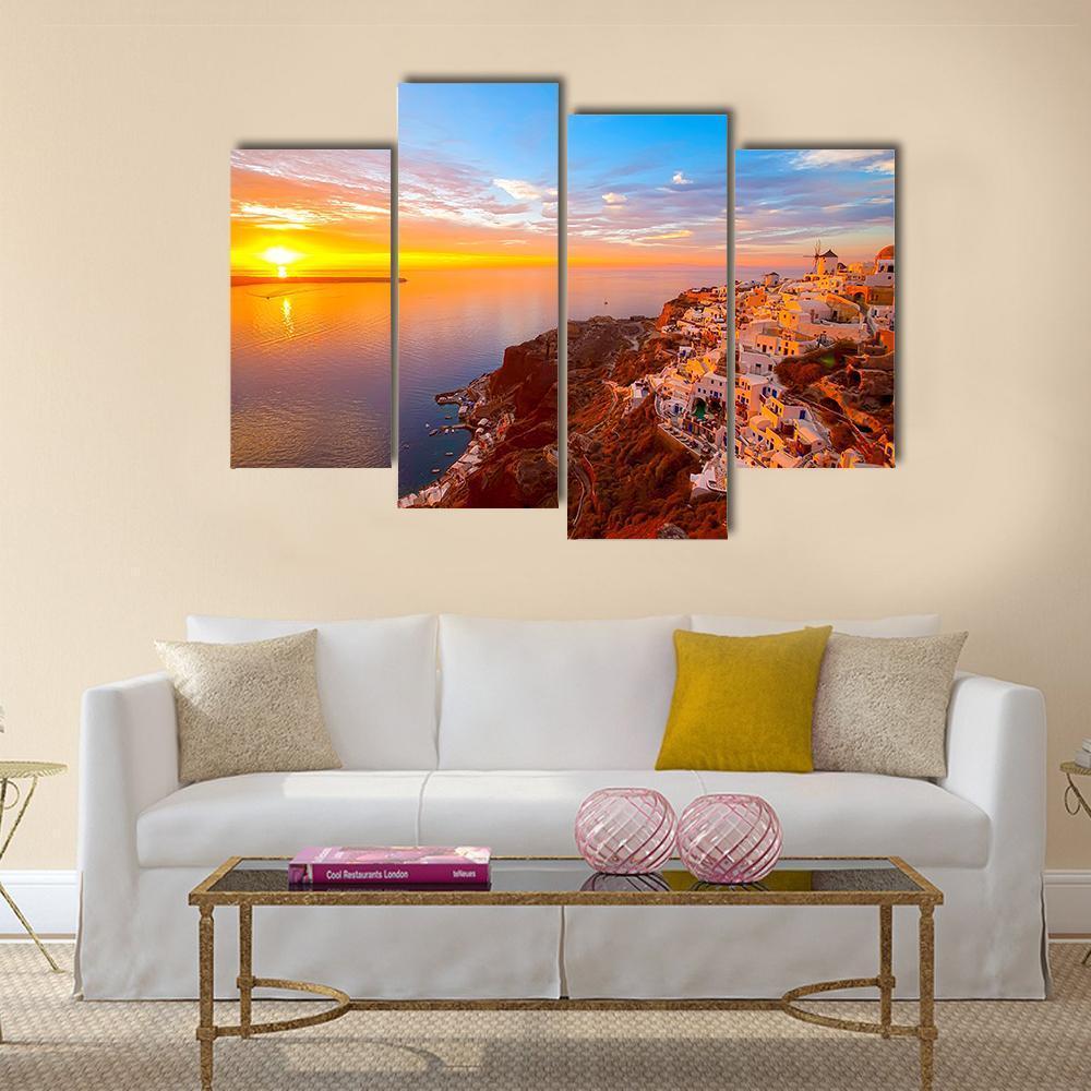 Romantic Sunsets In Santorini Canvas Wall Art-4 Pop-Gallery Wrap-50" x 32"-Tiaracle