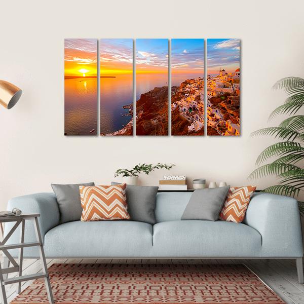 Romantic Sunsets In Santorini Canvas Wall Art-5 Horizontal-Gallery Wrap-22" x 12"-Tiaracle