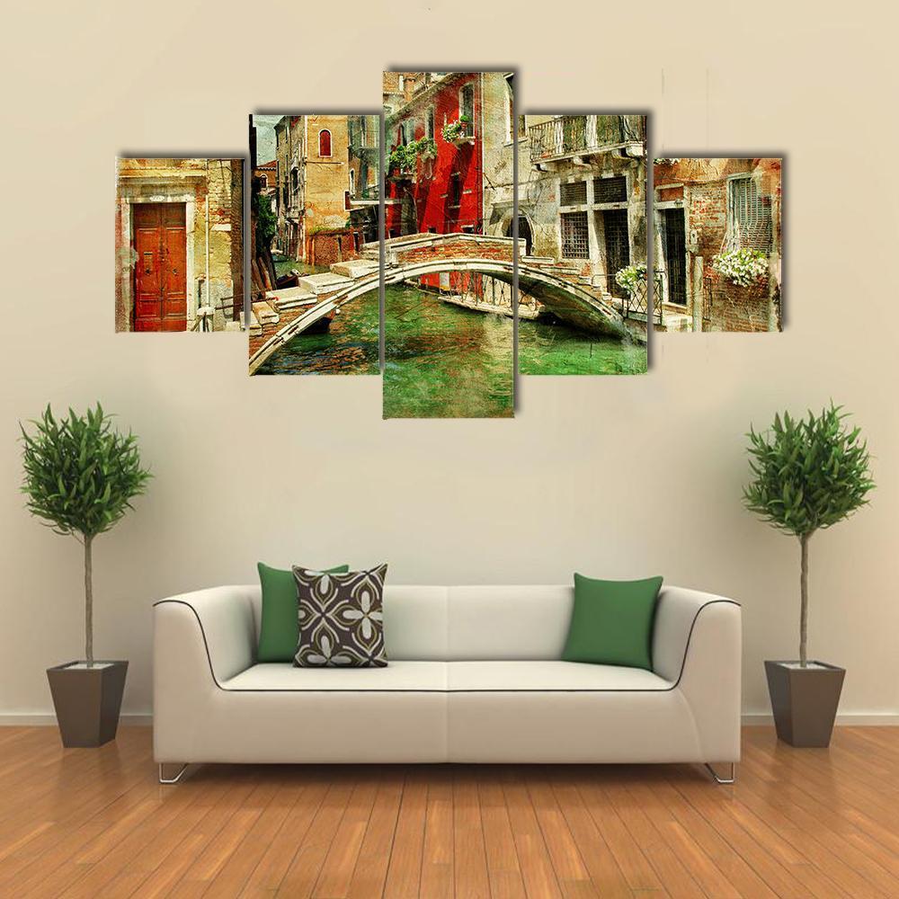 Romantic Venice Artwork In Painting Style Canvas Wall Art-5 Star-Gallery Wrap-62" x 32"-Tiaracle