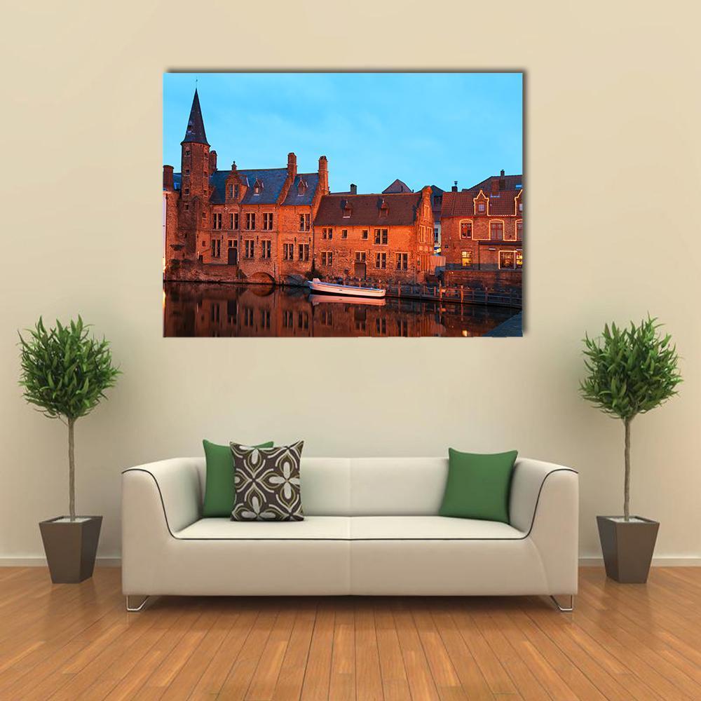Romantic View On The Channel In Brugge Canvas Wall Art-1 Piece-Gallery Wrap-48" x 32"-Tiaracle
