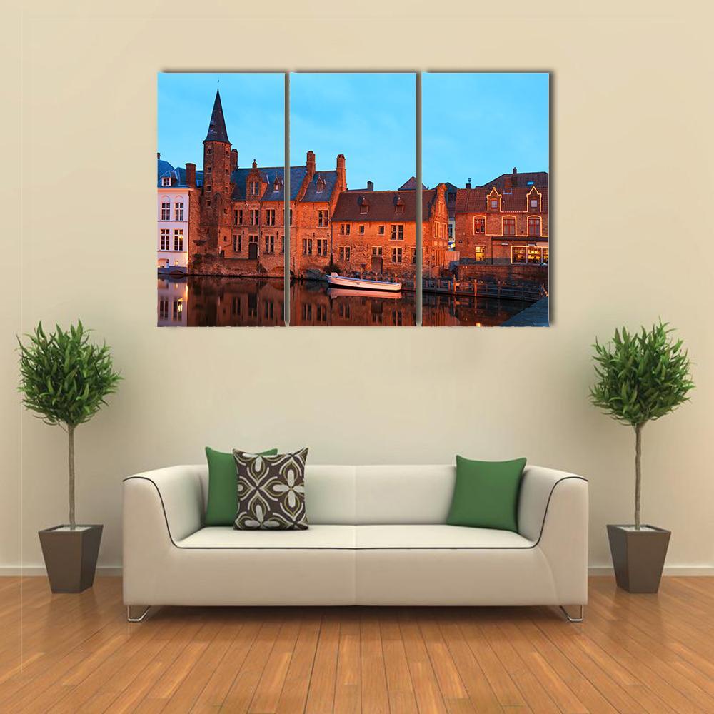 Romantic View On The Channel In Brugge Canvas Wall Art-3 Horizontal-Gallery Wrap-37" x 24"-Tiaracle