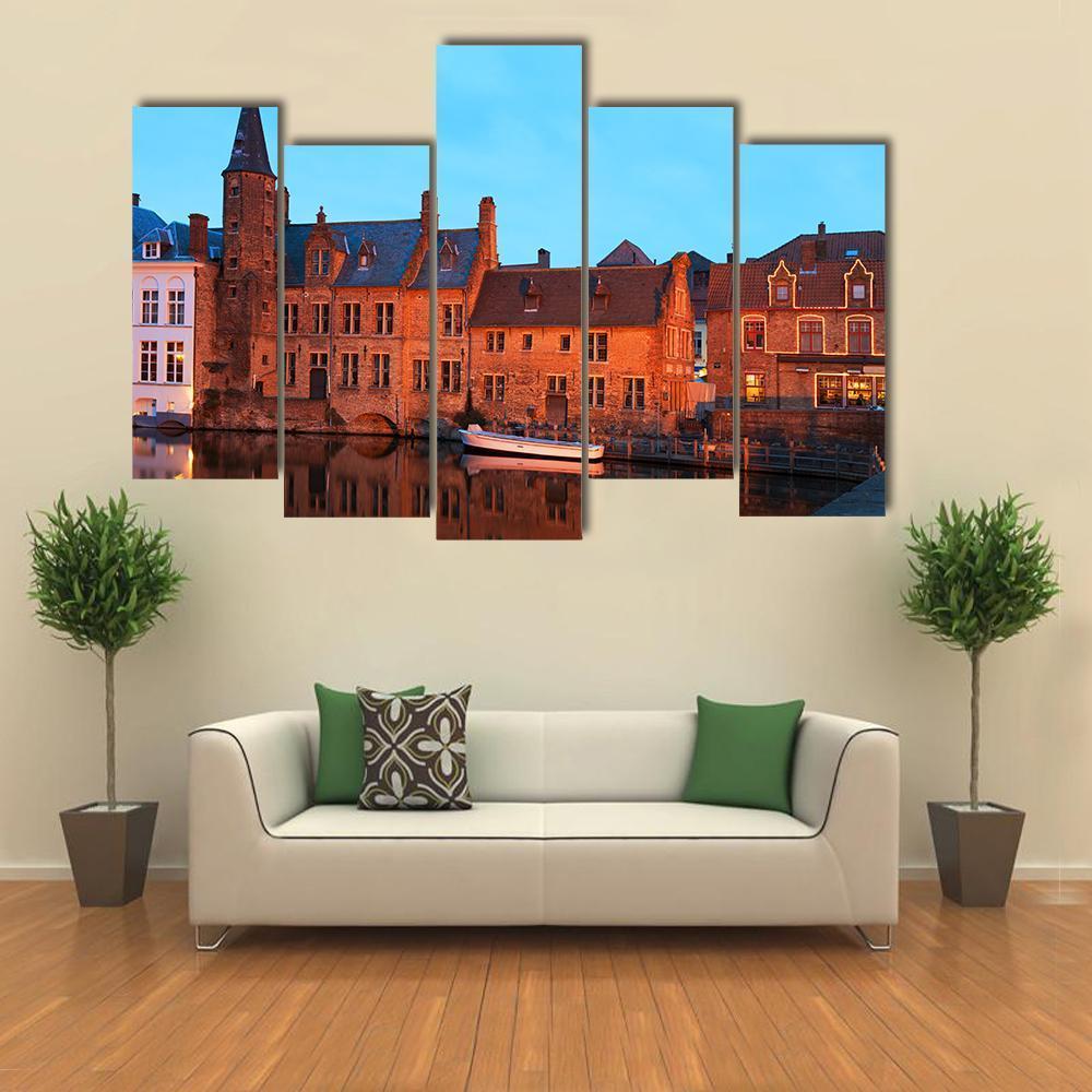 Romantic View On The Channel In Brugge Canvas Wall Art-5 Pop-Gallery Wrap-47" x 32"-Tiaracle