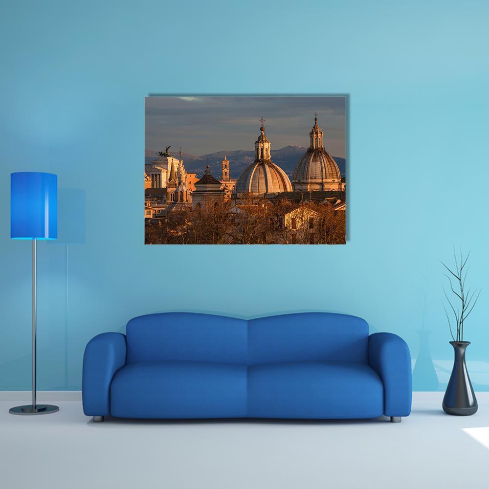 Rome Historic Center At Sunset Canvas Wall Art-4 Horizontal-Gallery Wrap-34" x 24"-Tiaracle