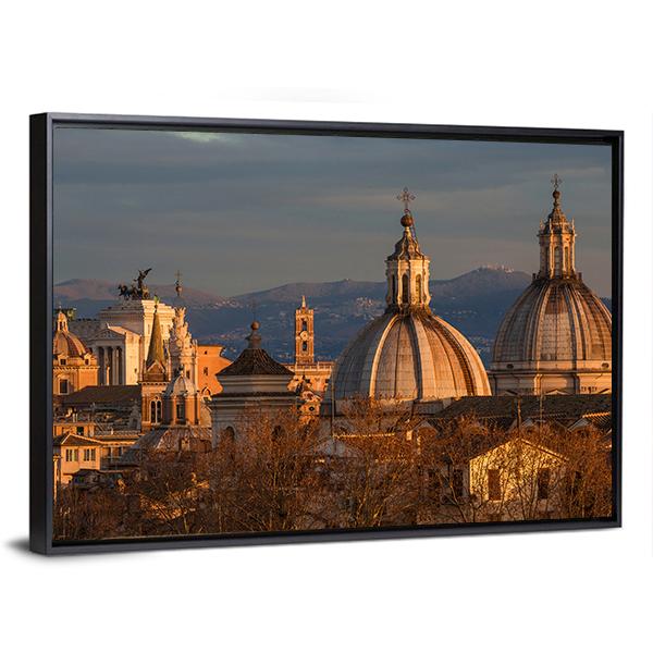 Rome Historic Center At Sunset Canvas Wall Art-3 Horizontal-Gallery Wrap-25" x 16"-Tiaracle