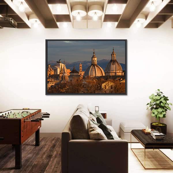 Rome Historic Center At Sunset Canvas Wall Art-3 Horizontal-Gallery Wrap-25" x 16"-Tiaracle
