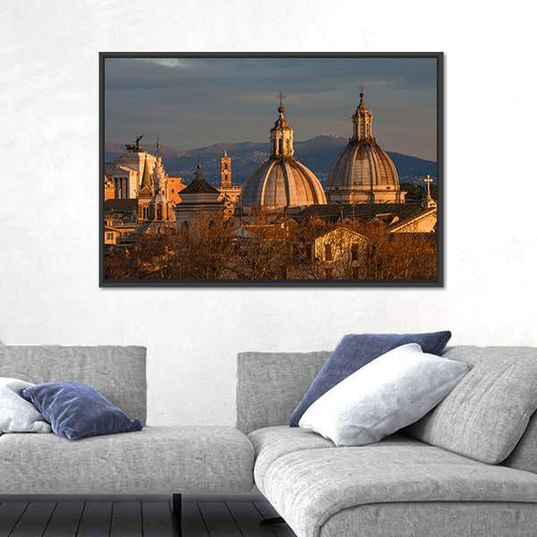 Rome Historic Center At Sunset Canvas Wall Art-3 Horizontal-Gallery Wrap-25" x 16"-Tiaracle