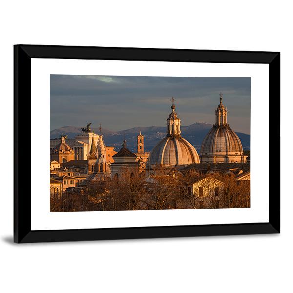 Rome Historic Center At Sunset Canvas Wall Art-3 Horizontal-Gallery Wrap-25" x 16"-Tiaracle