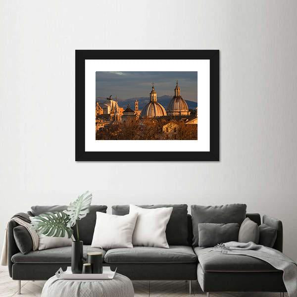 Rome Historic Center At Sunset Canvas Wall Art-3 Horizontal-Gallery Wrap-25" x 16"-Tiaracle