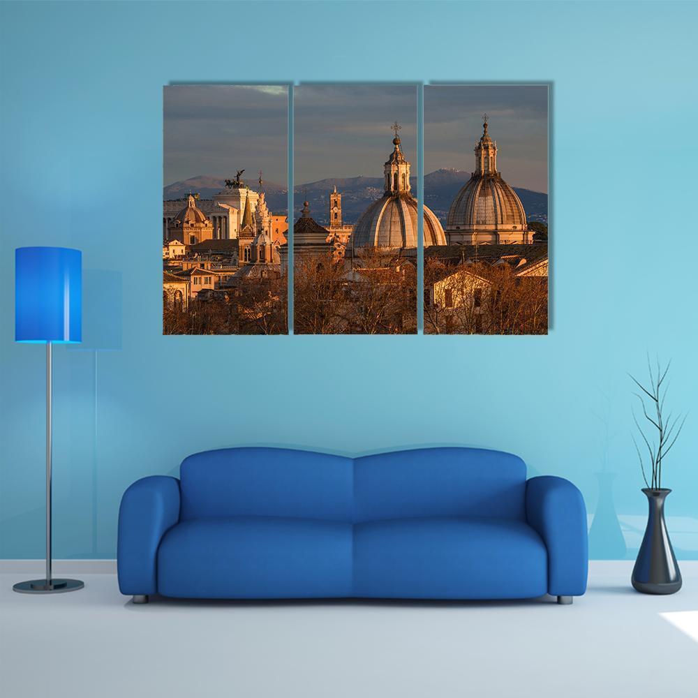 Rome Historic Center At Sunset Canvas Wall Art-3 Horizontal-Gallery Wrap-37" x 24"-Tiaracle