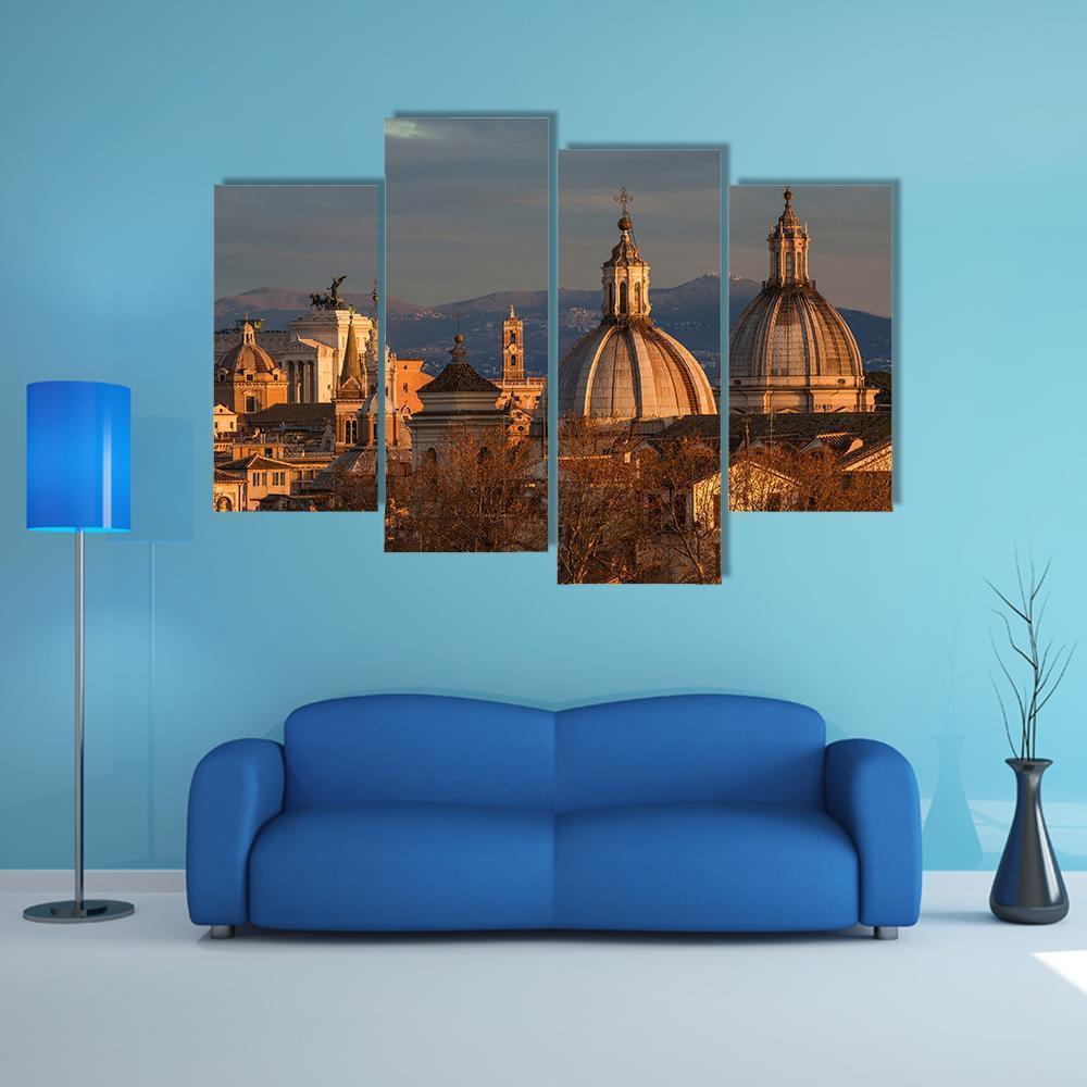 Rome Historic Center At Sunset Canvas Wall Art-4 Pop-Gallery Wrap-50" x 32"-Tiaracle