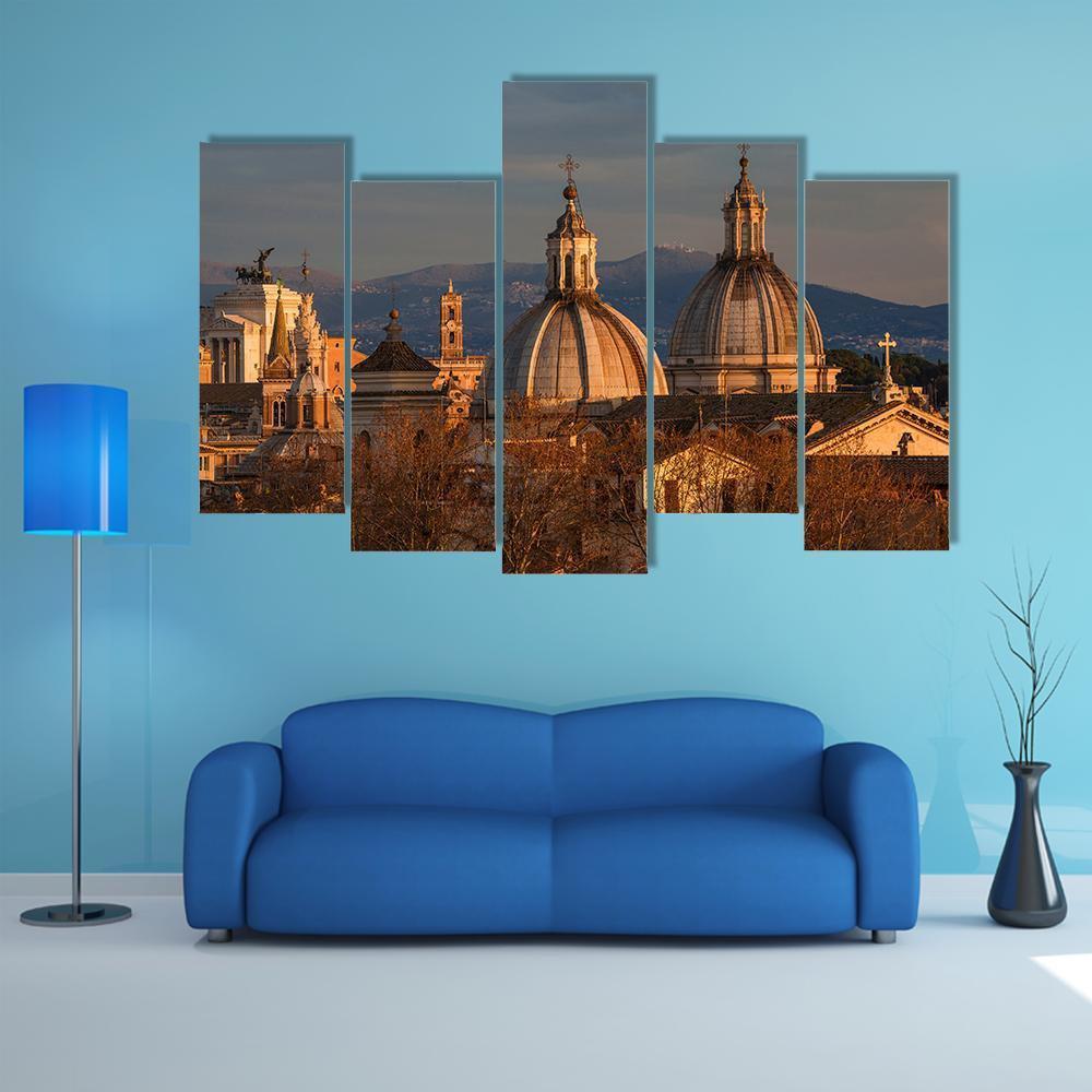 Rome Historic Center At Sunset Canvas Wall Art-5 Pop-Gallery Wrap-47" x 32"-Tiaracle