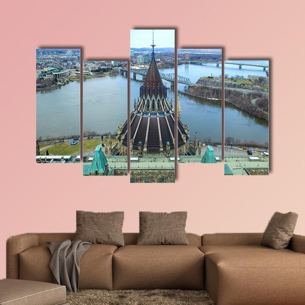 Library Of Parliament In Ottawa Canvas Wall Art-5 Pop-Gallery Wrap-47" x 32"-Tiaracle