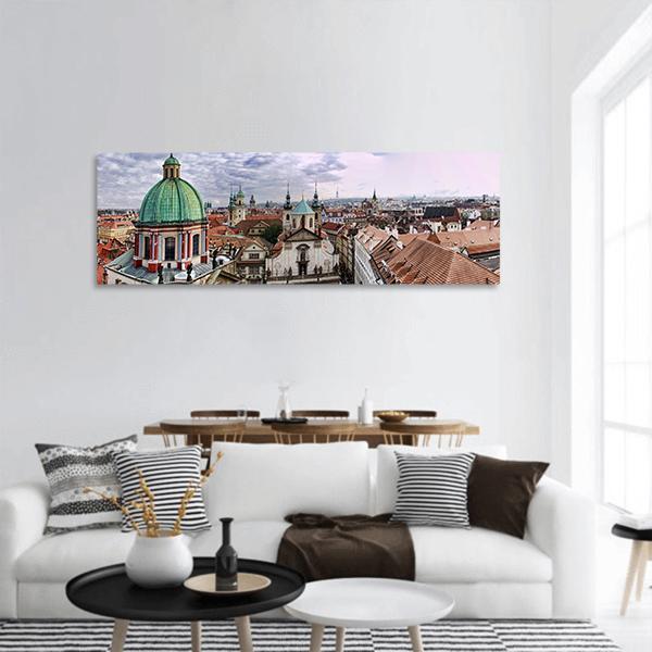Rooftops Of Prague City Panoramic Canvas Wall Art-1 Piece-36" x 12"-Tiaracle