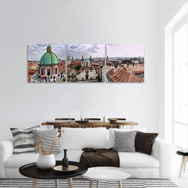 Rooftops Of Prague City Panoramic Canvas Wall Art-3 Piece-25" x 08"-Tiaracle