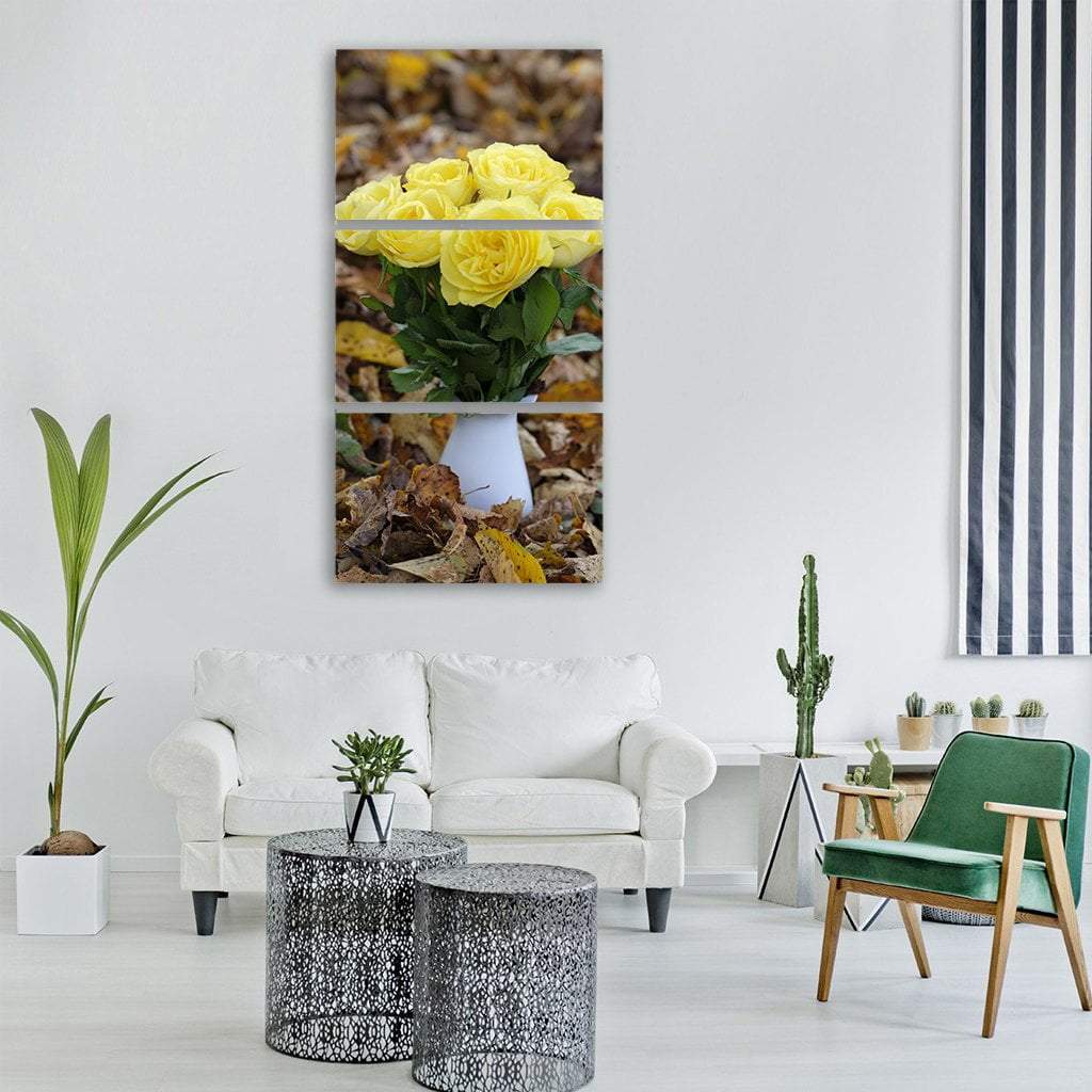 Roses Flowers Bouquet On Autumn Leaves Vertical Canvas Wall Art-3 Vertical-Gallery Wrap-12" x 25"-Tiaracle