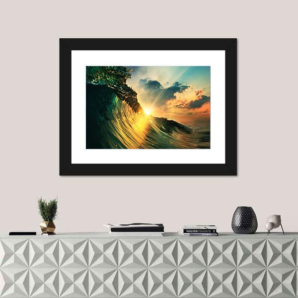 Rough Colored Ocean wave At Sunset Time Canvas Wall Art-1 Piece-Framed Print-20" x 16"-Tiaracle