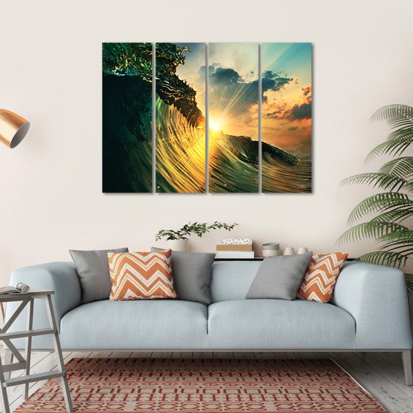 Rough Colored Ocean wave At Sunset Time Canvas Wall Art-4 Horizontal-Gallery Wrap-34" x 24"-Tiaracle