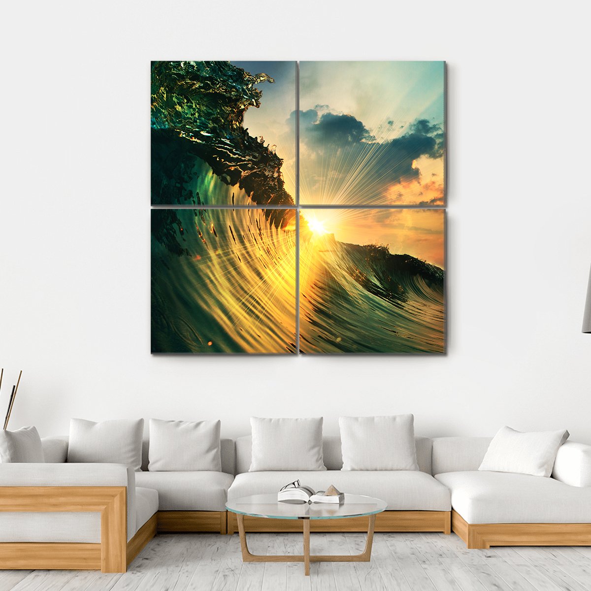 Rough Colored Ocean wave At Sunset Time Canvas Wall Art-4 Square-Gallery Wrap-17" x 17"-Tiaracle