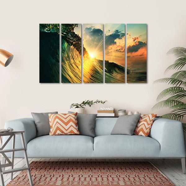 Rough Colored Ocean wave At Sunset Time Canvas Wall Art-5 Horizontal-Gallery Wrap-22" x 12"-Tiaracle