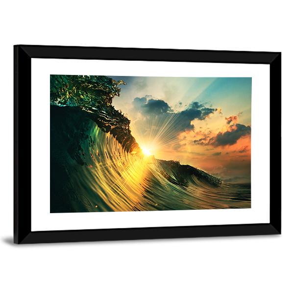 Rough Colored Ocean wave At Sunset Time Canvas Wall Art-3 Horizontal-Gallery Wrap-25" x 16"-Tiaracle