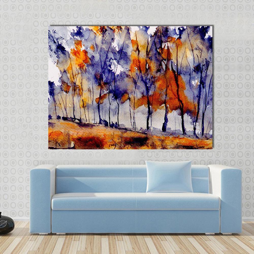 Rough Watercolor Painting Of Trees Canvas Wall Art-5 Star-Gallery Wrap-62" x 32"-Tiaracle