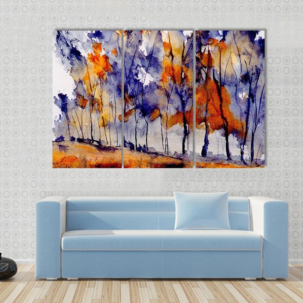 Rough Watercolor Painting Of Trees Canvas Wall Art-3 Horizontal-Gallery Wrap-37" x 24"-Tiaracle