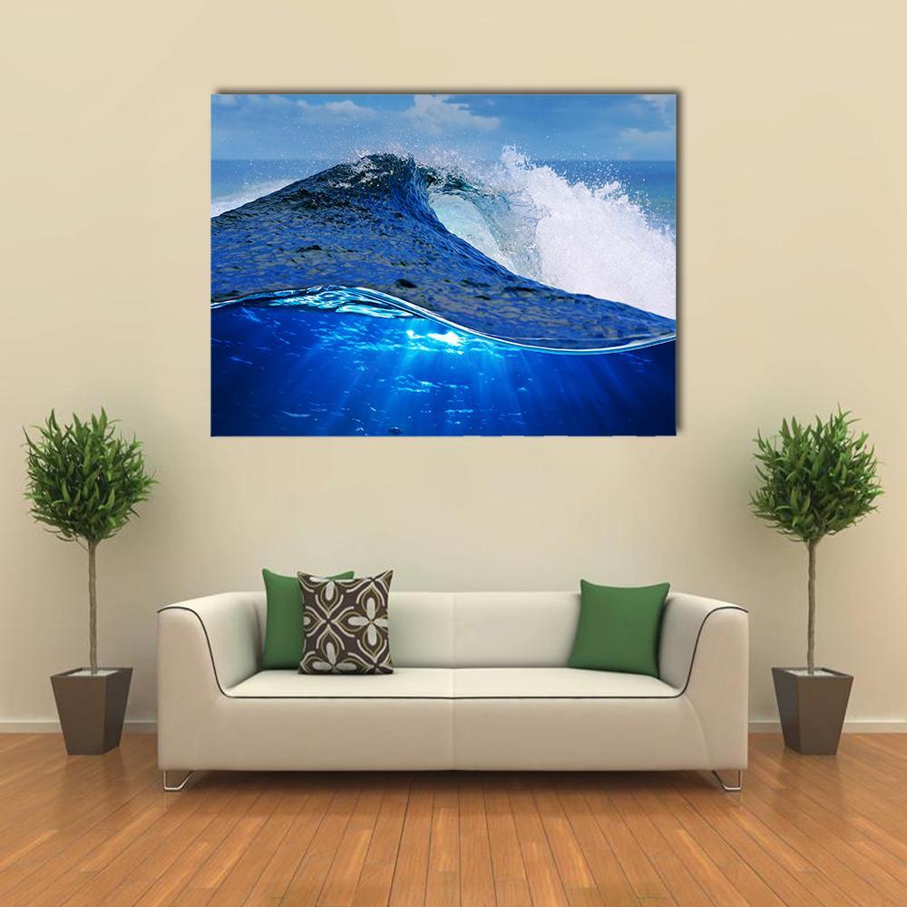 Rough White Blue Ocean Wave Canvas Wall Art-1 Piece-Gallery Wrap-36" x 24"-Tiaracle