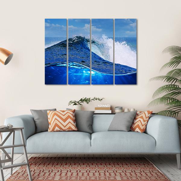 Rough White Blue Ocean Wave Canvas Wall Art-4 Horizontal-Gallery Wrap-34" x 24"-Tiaracle
