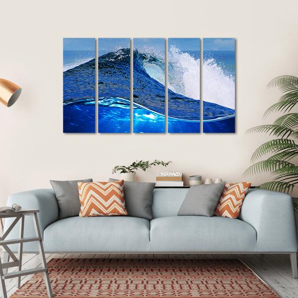 Rough White Blue Ocean Wave Canvas Wall Art-5 Horizontal-Gallery Wrap-22" x 12"-Tiaracle