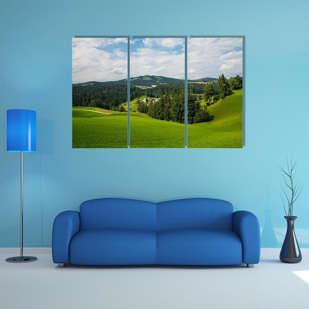 Rovte Village In Slovenia Canvas Wall Art-3 Horizontal-Gallery Wrap-37" x 24"-Tiaracle