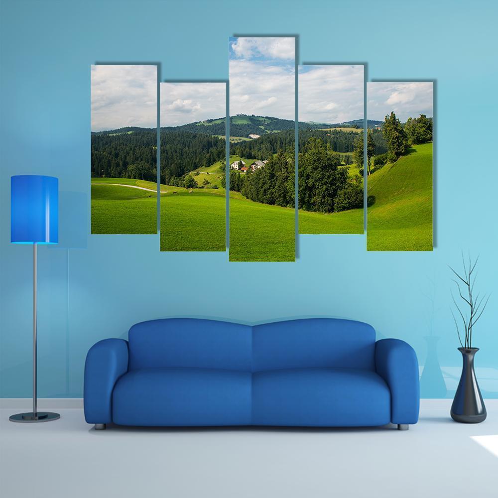 Rovte Village In Slovenia Canvas Wall Art-5 Pop-Gallery Wrap-47" x 32"-Tiaracle