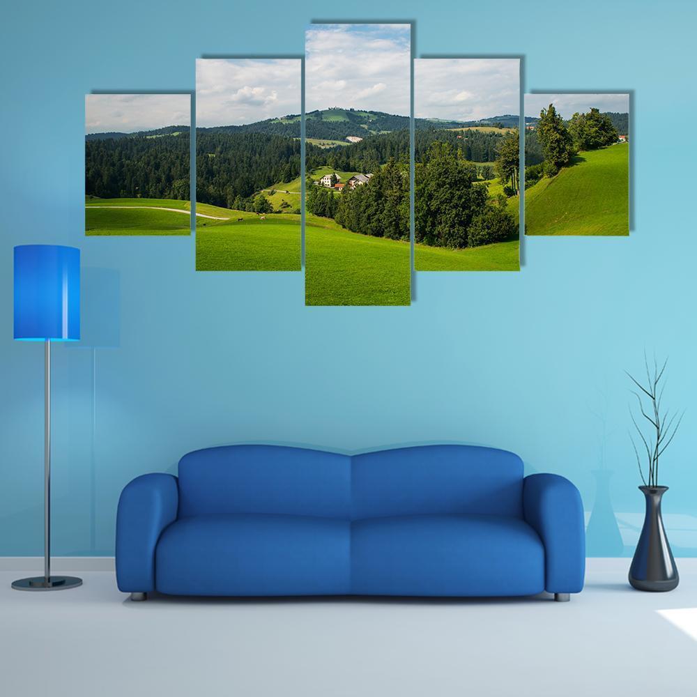 Rovte Village In Slovenia Canvas Wall Art-5 Star-Gallery Wrap-62" x 32"-Tiaracle