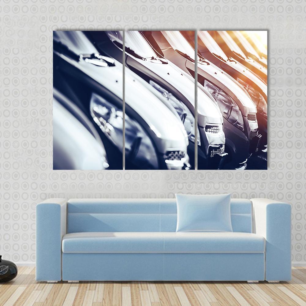 Row Of Brand New Cars For Sale Canvas Wall Art-3 Horizontal-Gallery Wrap-37" x 24"-Tiaracle