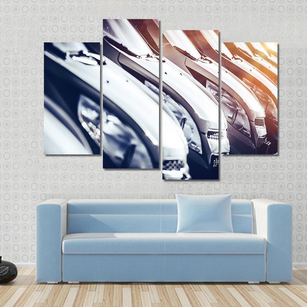 Row Of Brand New Cars For Sale Canvas Wall Art-4 Pop-Gallery Wrap-50" x 32"-Tiaracle