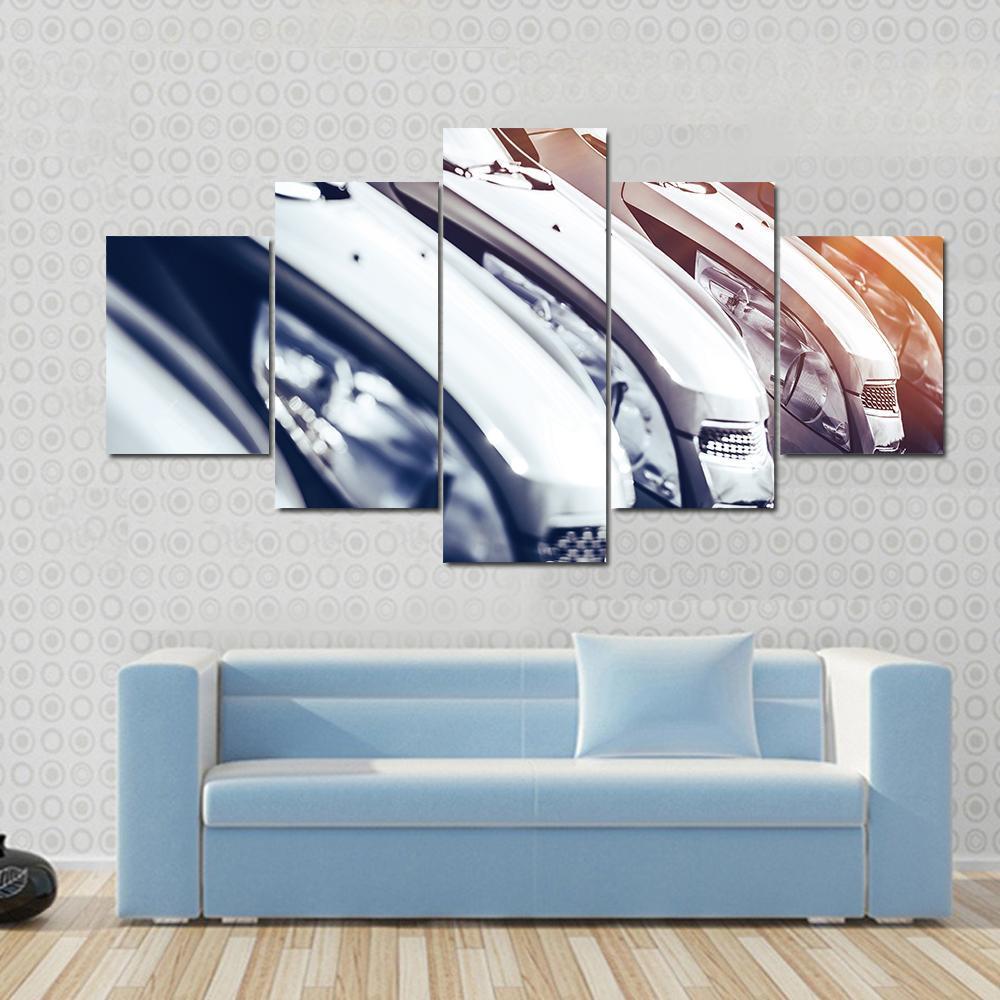Row Of Brand New Cars For Sale Canvas Wall Art-5 Star-Gallery Wrap-62" x 32"-Tiaracle