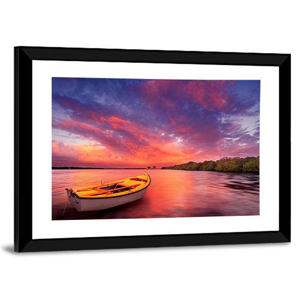 Rowboat At Sunset In Lake Canvas Wall Art-3 Horizontal-Gallery Wrap-25" x 16"-Tiaracle