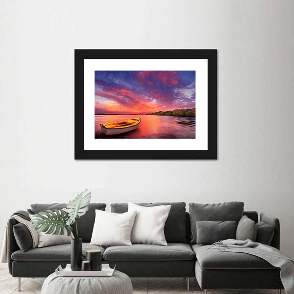 Rowboat At Sunset In Lake Canvas Wall Art-3 Horizontal-Gallery Wrap-25" x 16"-Tiaracle