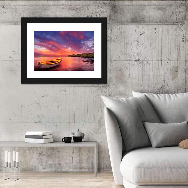 Rowboat At Sunset In Lake Canvas Wall Art-3 Horizontal-Gallery Wrap-25" x 16"-Tiaracle