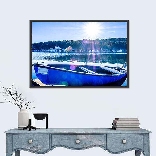 Rowboats At Walchensee Lake Canvas Wall Art-1 Piece-Floating Frame-24" x 16"-Tiaracle