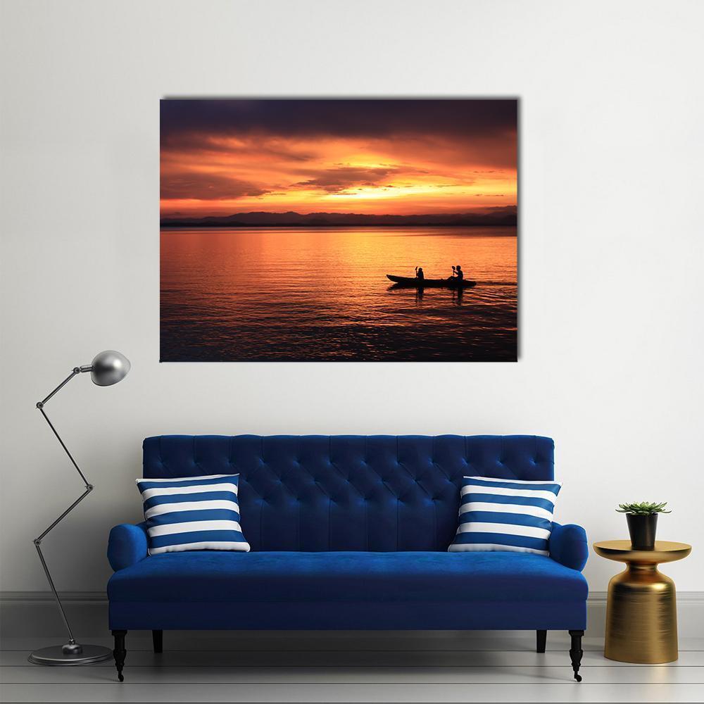 Rower At Sunset Canvas Wall Art-1 Piece-Gallery Wrap-48" x 32"-Tiaracle