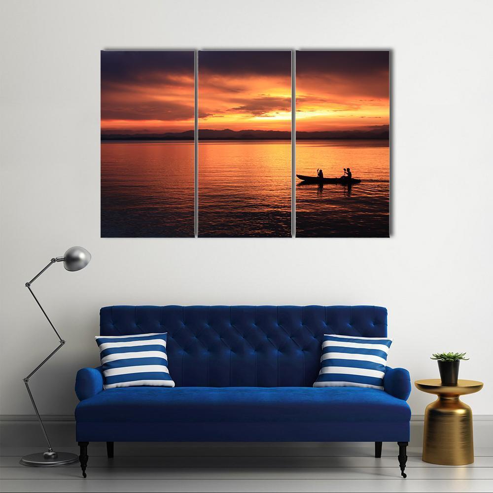 Rower At Sunset Canvas Wall Art-5 Pop-Gallery Wrap-47" x 32"-Tiaracle