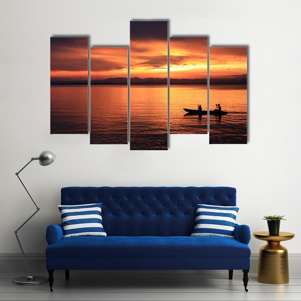 Rower At Sunset Canvas Wall Art-5 Pop-Gallery Wrap-47" x 32"-Tiaracle