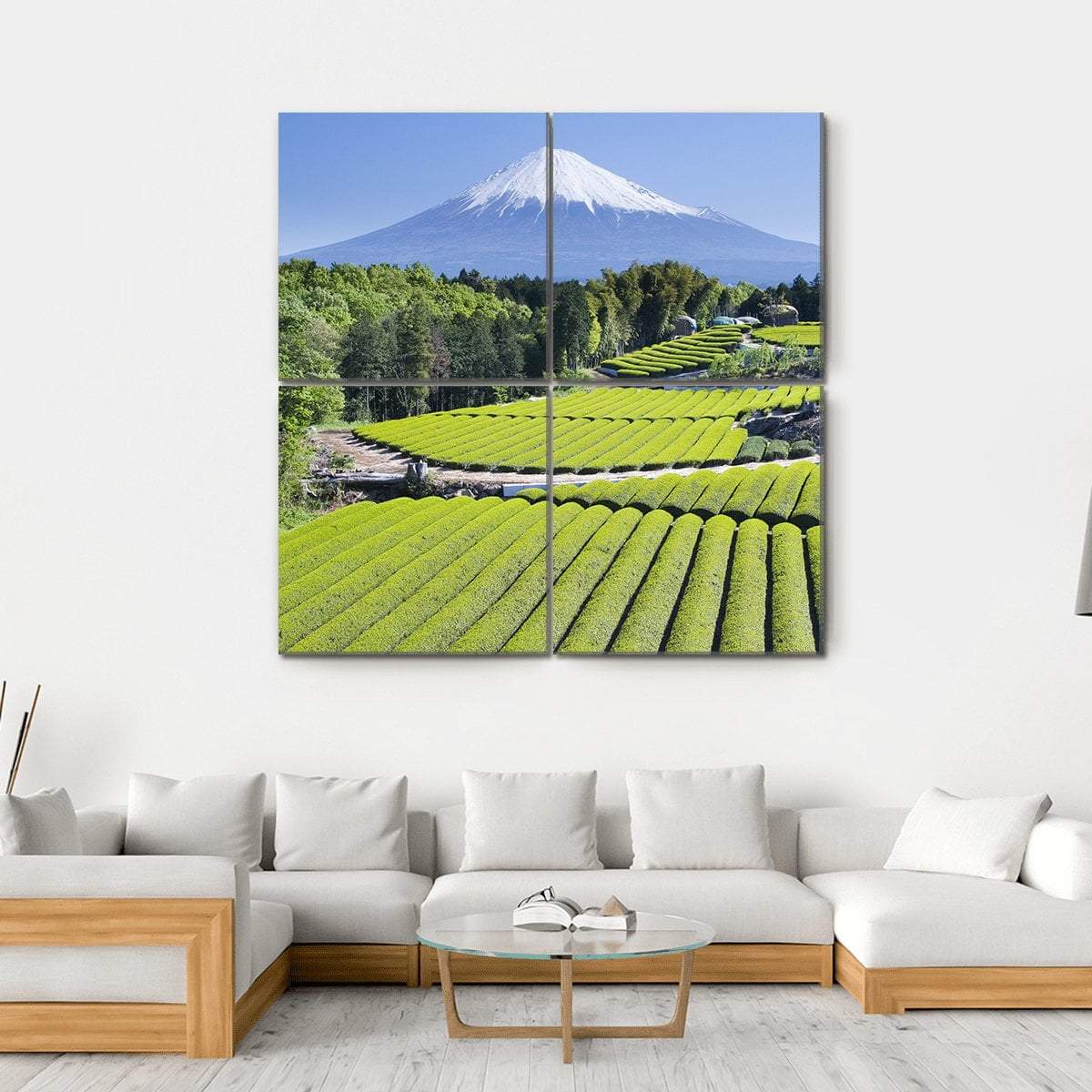 Rows Of Fresh Green Tea With Mount Fuji Canvas Wall Art-4 Square-Gallery Wrap-17" x 17"-Tiaracle